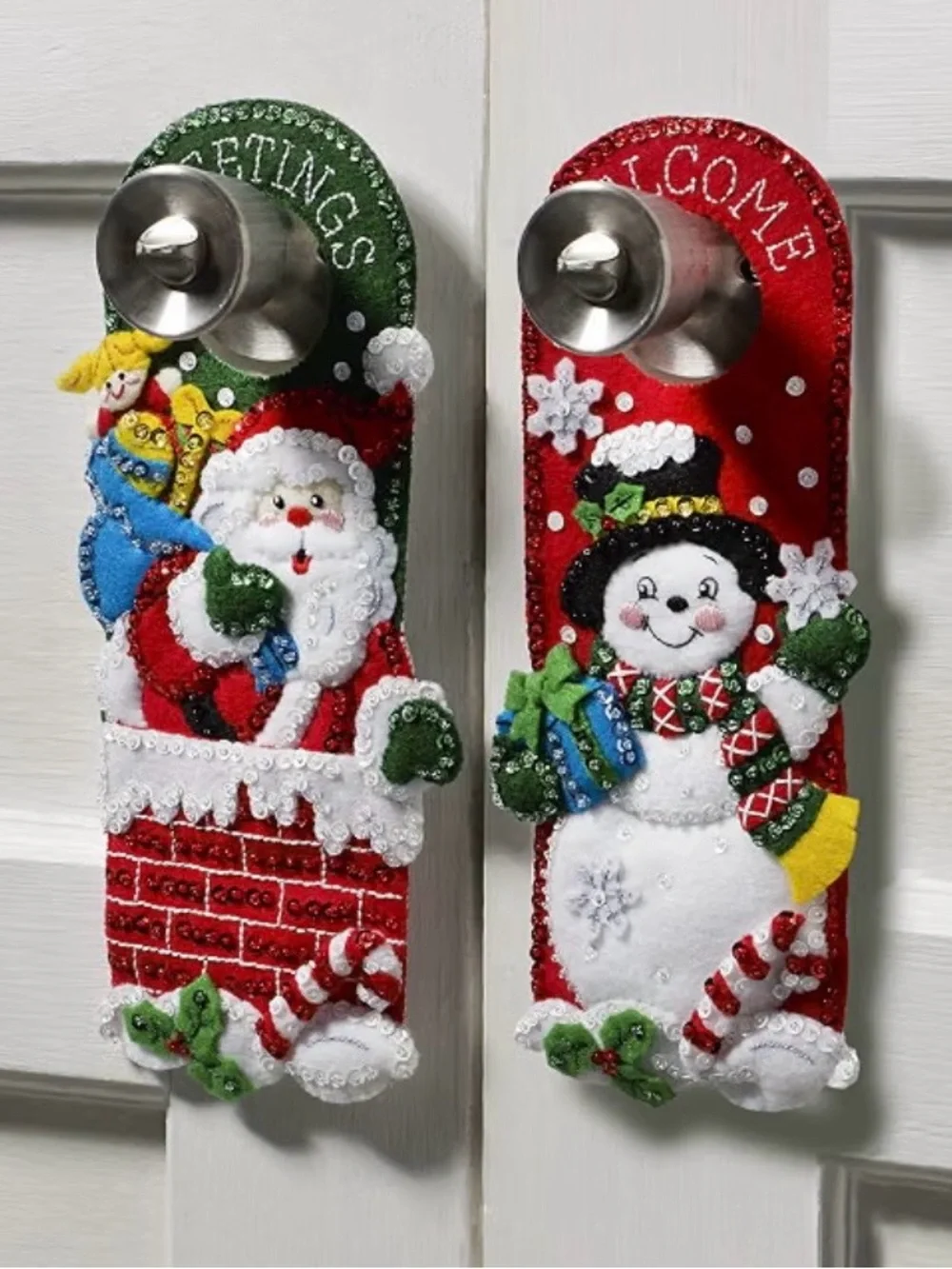 Bucilla Festive Santa & Snowman Felt Door Hangers #89471E